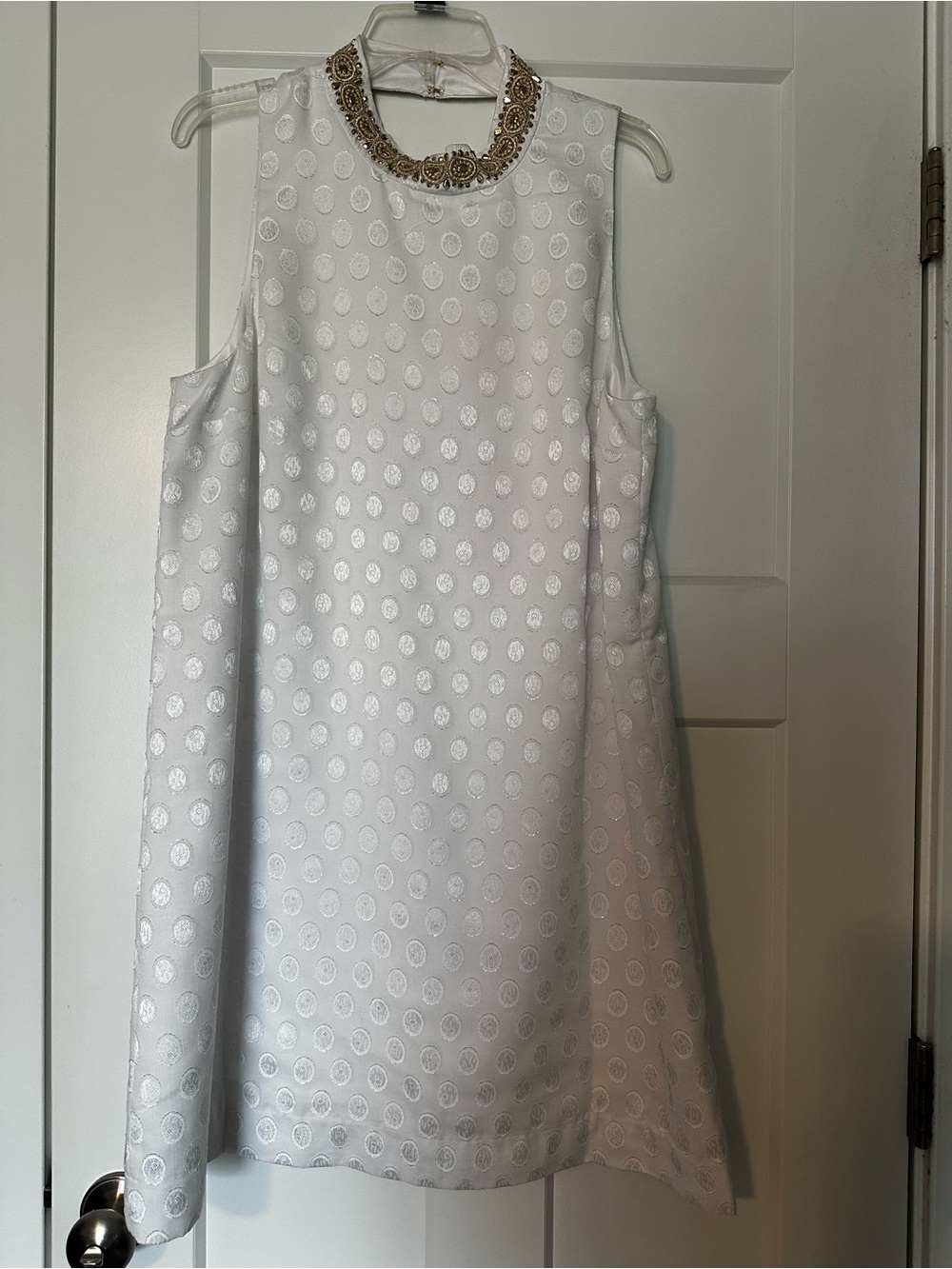 Lilly Pulitzer White Sleeveless Shift Dress with Beaded Collar